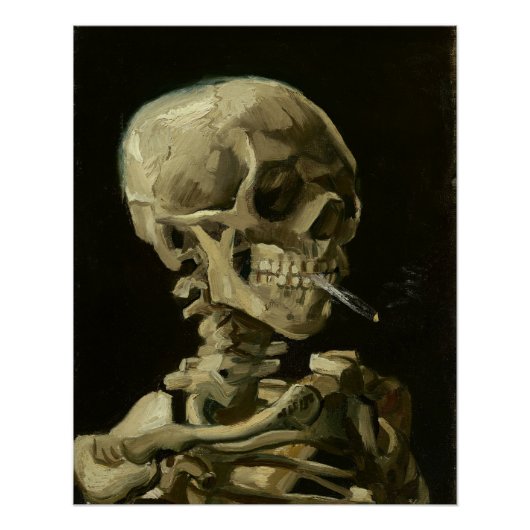 Poster Van Gogh, squelette avec une cigarette allumée (Devant)