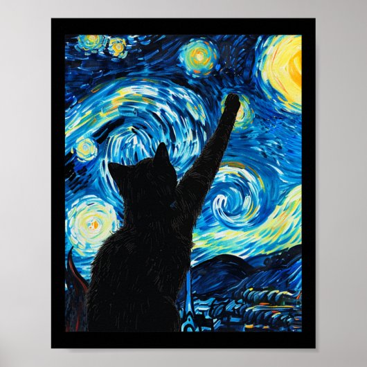 Poster Van Gogh Starry Amoureux des chats de nuit Kitten (Devant)