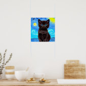 Poster Van Gogh Starry Night Black Cat (Cuisine)