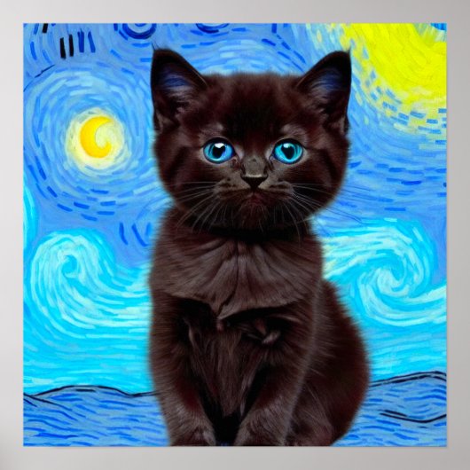 Poster Van Gogh Starry Night Black Cat (Devant)