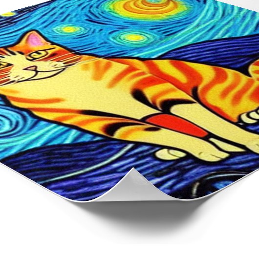 Poster Van Gogh starry night cat (Coin)