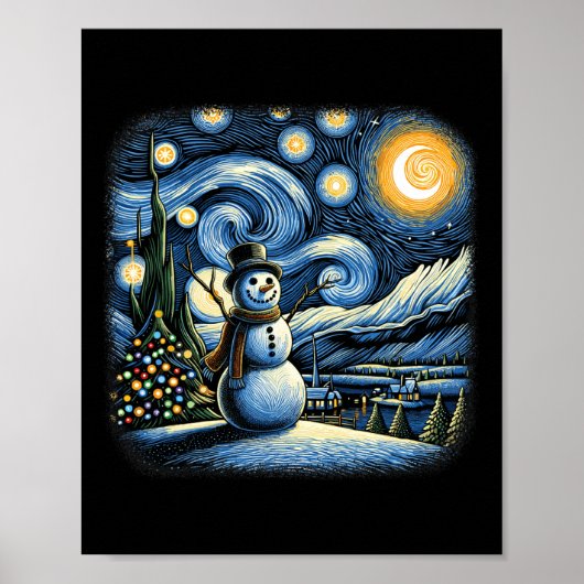 Poster Van Gogh Starry Night Christmas Snowman Winter Sno (Devant)