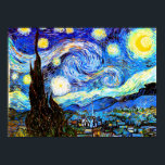 Poster Van Gogh Starry Night Fine Art<br><div class="desc">Starry Night,  the most famous painting of Dutch Post-Impressionist master Vincent van Gogh. A lone cypress tree,  a sleeping village,  and a sky that whirls with stars. 

  Post-Impressionism fine art painting.</div>