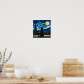 Poster Van Gogh Starry Night with Black Cat (Cuisine)