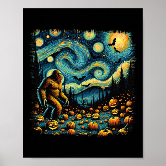 Poster Van Gogh Starry Nuit Halloween Big Foot Citrouille (Devant)