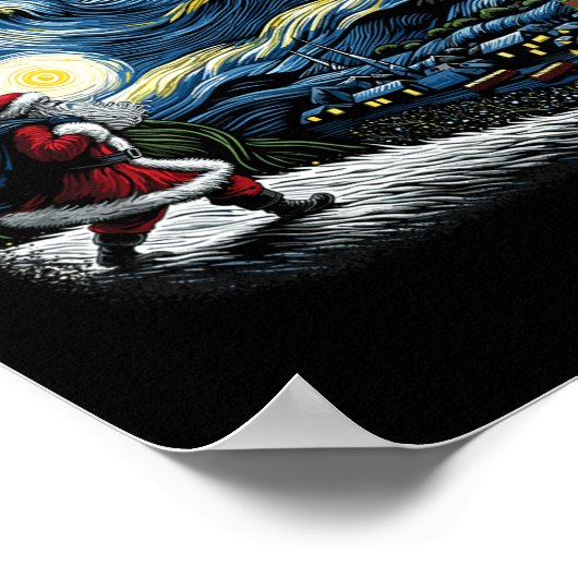 Poster Van Gogh Starry Nuit Père Noël Noël hiver neige (Coin)