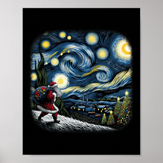 Poster Van Gogh Starry Nuit Père Noël Noël hiver neige (Devant)