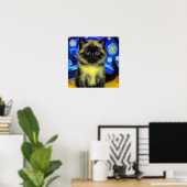 Poster Van Gogh Starry Nuit Siamese Cat (Bureau à domicile)