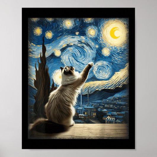 Poster Van Gogh Starry Style Nuit Art Ragdoll Chat (Devant)