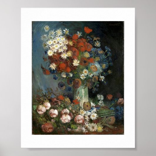 Poster Van Gogh Still Life avec Fleurs de prairie et Rose (Devant)