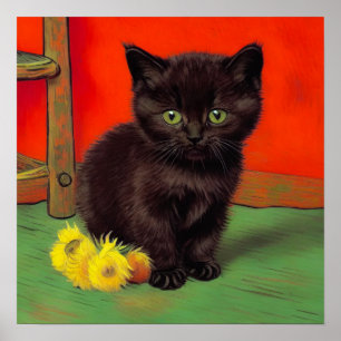 Poster Van Gogh Style Chat noir