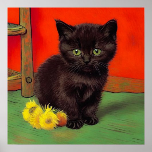 Poster Van Gogh Style Chat noir (Devant)