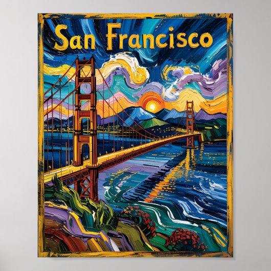 Poster Van Gogh Style San Francisco Golden Gate Bridge (Devant)