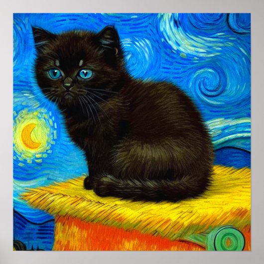 Poster Van Gogh Style Starry Night Cat (Devant)