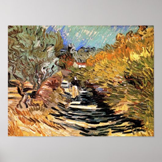 Poster Van Gogh - Une Route À Saint-Rémy Avec Une Figure  (Devant)