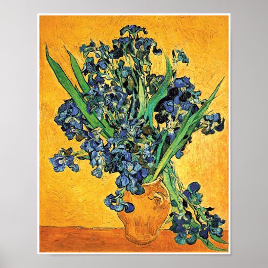 Poster Van Gogh - Vase avec iris Fond jaune (Devant)