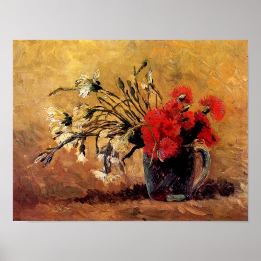 Poster Van Gogh - Vase avec oeillets rouges et blancs (Devant)