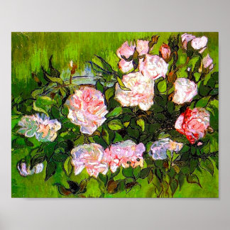 Poster Van Gogh Vie morte avec des roses roses roses