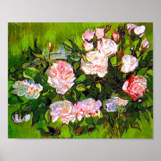 Poster Van Gogh Vie morte avec des roses roses roses (Devant)