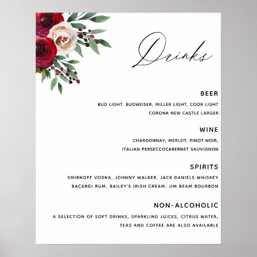 Poster van het Bourgundy Wedding Bar-menu (Voorkant)