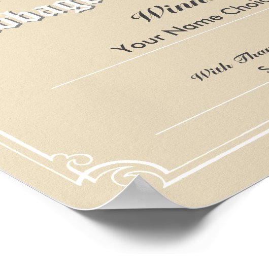 Poster van het certificaat van de winnende bieder (Hoek)