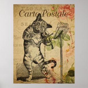 Poster van het Franse Briefkaart Cat en Fiddle