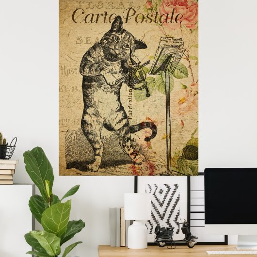 Poster van het Franse Briefkaart Cat en Fiddle (Thuiskantoor)