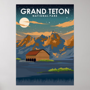 Poster van het Grote Teton National Park Vintage T