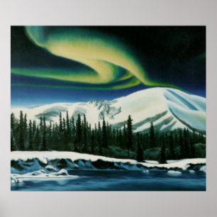 Poster van het landschap van Yukon, noordelijk lic