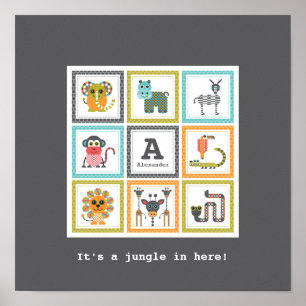 Poster van het moderne Oerwoud Safari Animals van 