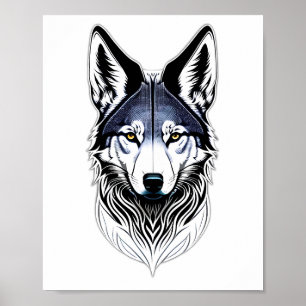 Poster van het ontwerp van de tribale Wolf Face