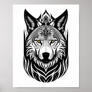 Poster van het ontwerp van de tribale Wolf Face