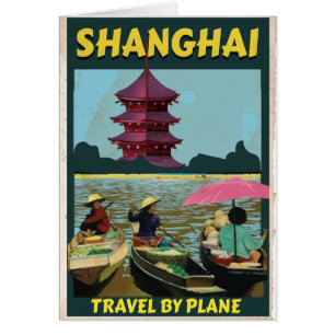Poster van het vintage-reisje Shanghai