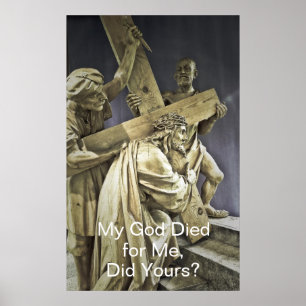 Poster van Jezus Christus die het kruis draagt
