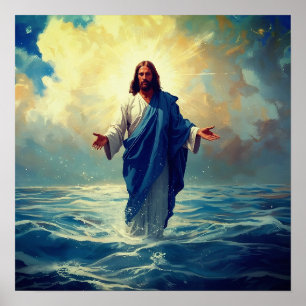 Poster van Jezus die over het water loopt