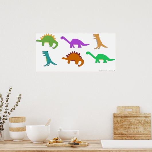 Poster van multiverkleurde dinosaurussen (Keuken)