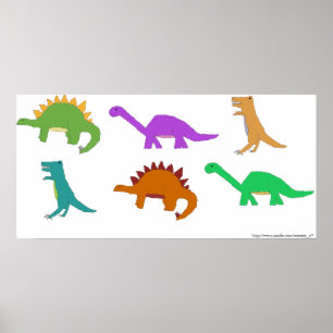 Poster van multiverkleurde dinosaurussen