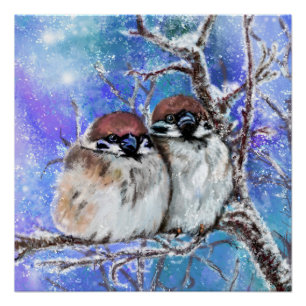Poster van Muskus Paar in Winter - Schilderij Perfect Poster