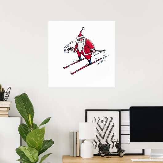 Poster van Santa Skiing matte (Thuiskantoor)