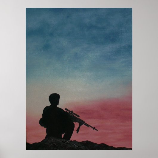 Poster van Soldier Silhouette Red White en Blue (Voorkant)