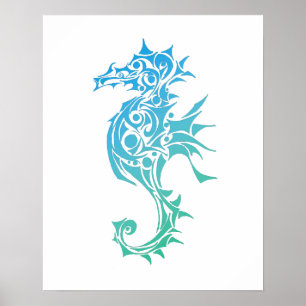 Poster van Tattoo van Turquoise Seahorse Tribal