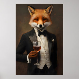 Poster van Vos in Tuxedo, Dierenposter, Vos in Pak