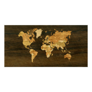 Poster van Wereldkaart van hout Perfect Poster