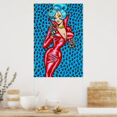 Poster Vana DeVinyl™/Robe de Vinyl Rouge/Poster Bleu (Cuisine)