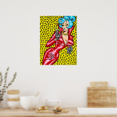 Poster Vana DeVinyl™/Robe vinyle rouge/ Léopard jaune (Cuisine)