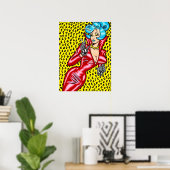 Poster Vana DeVinyl™/Robe vinyle rouge/ Léopard jaune (Bureau à domicile)