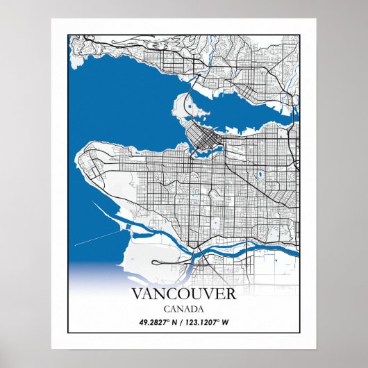 Poster Vancouver (Colombie-Britannique) Carte des villes  (Devant)