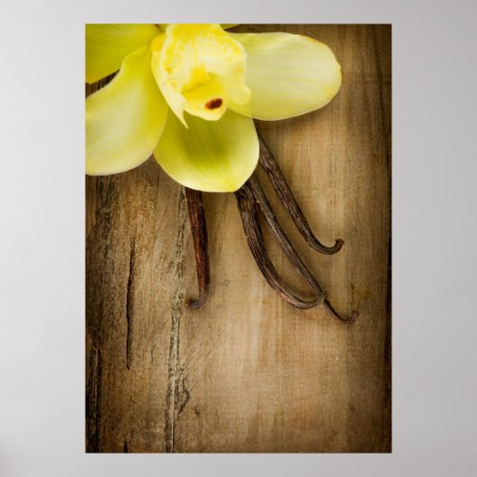 Poster Vanilla Pods and Flower over Wooden Background (Devant)