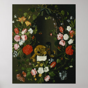 Poster Vanitas Vie morte avec Fleurs