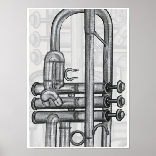 Poster Vanne de trompette en Charcoal Music Art Print (Devant)